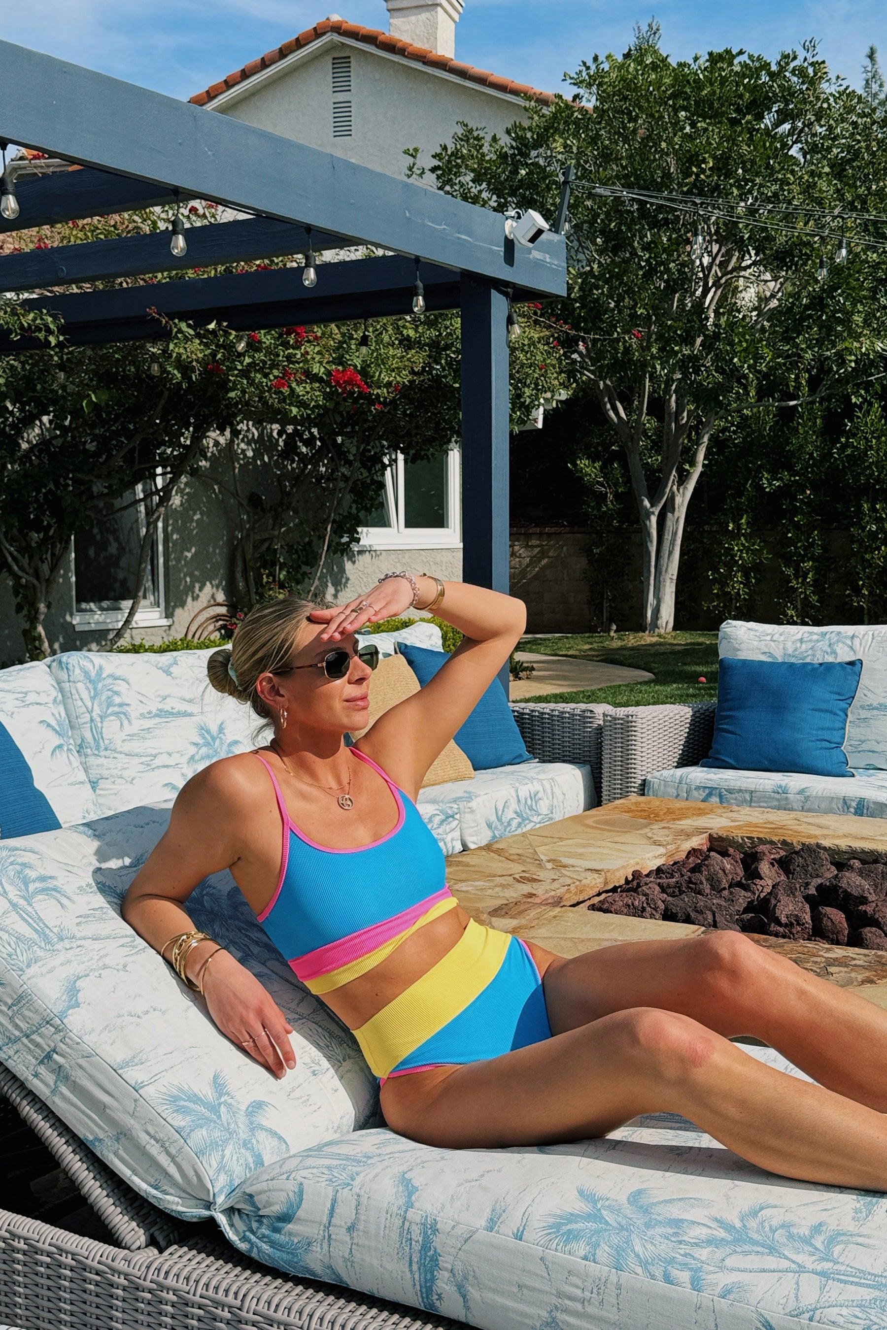 FINAL SALE Beach Riot | Eva Bikini Top | Coral Reef Colorblock Product Image