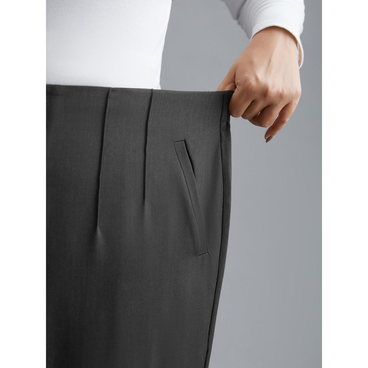Plus Size Pleated Mid-Rise Straight Leg Pants Women DimGray At the Office Straight Leg Mid Rise Work Pants BloomChic 26/4X Product Image