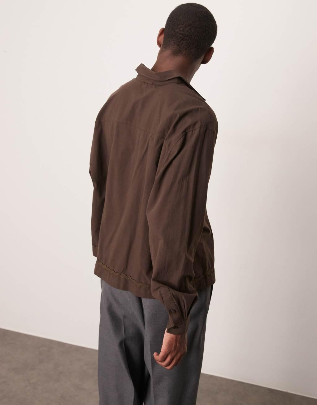 ASOS DESIGN oversized boxy shirt with taping in brown Product Image