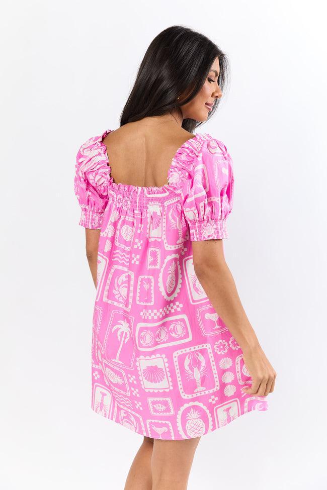 Shore-ly Yours Pink and White Icon Print Dress SALE Product Image