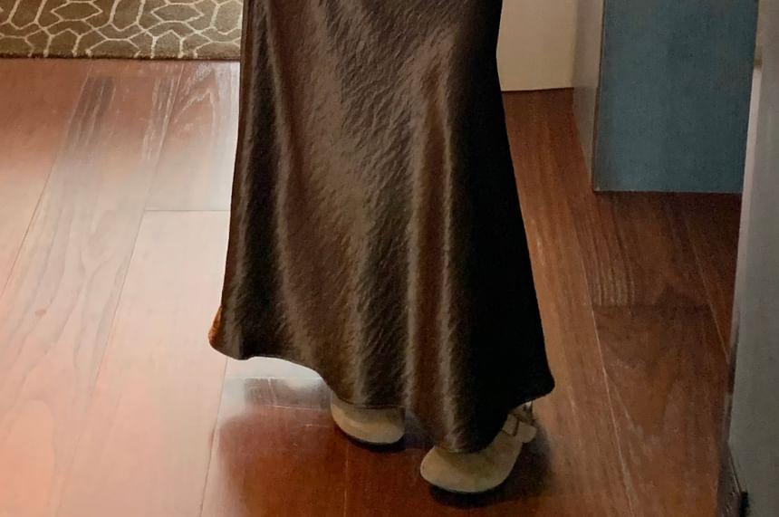 High Rise Satin Midi A-Line Skirt Product Image