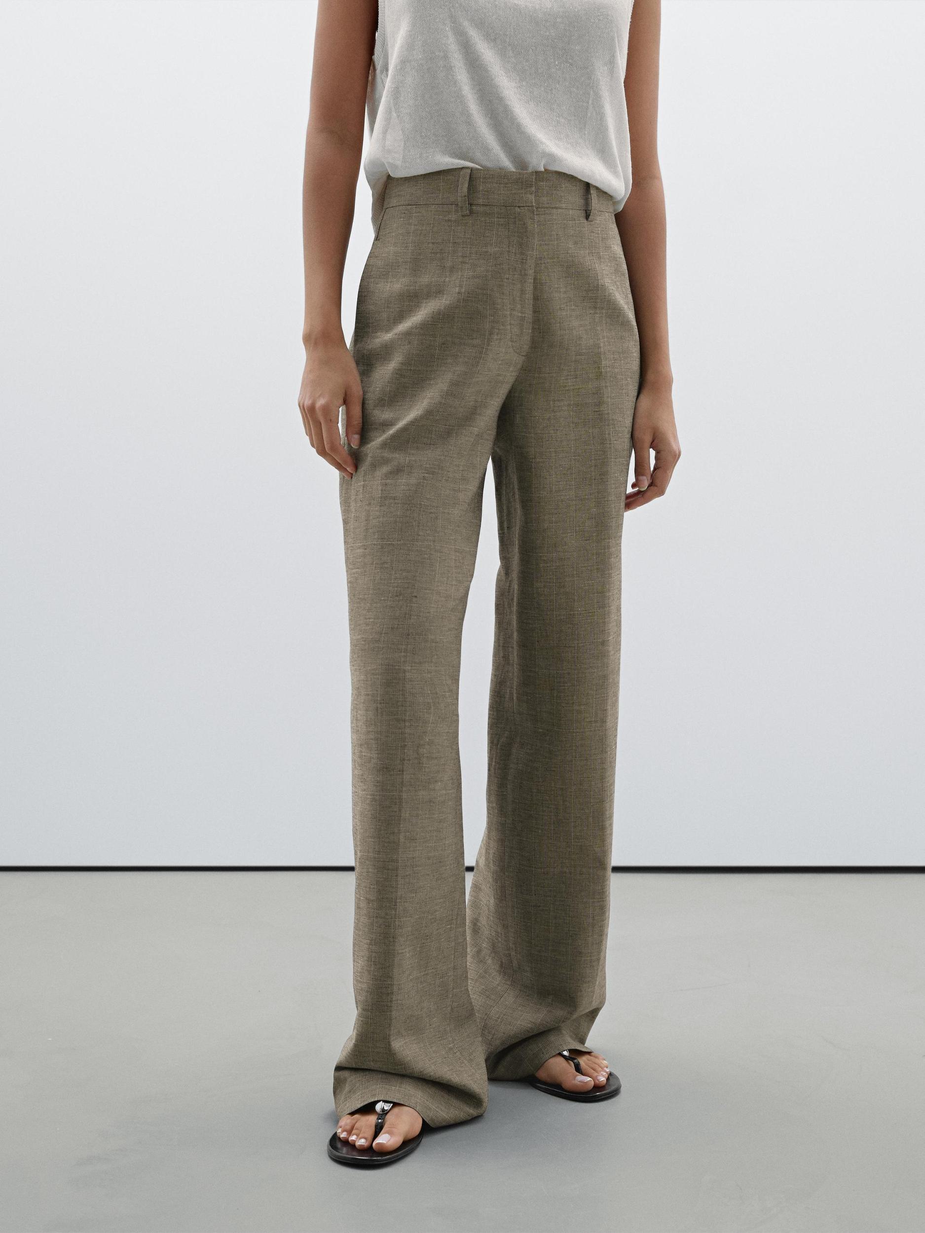 Check cotton blend straight-leg trousers Product Image