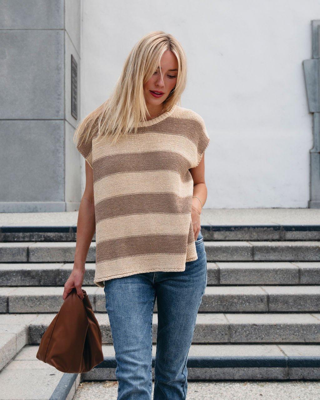 Tan and Mocha Striped Pullover Sweater - FINAL SALE Product Image