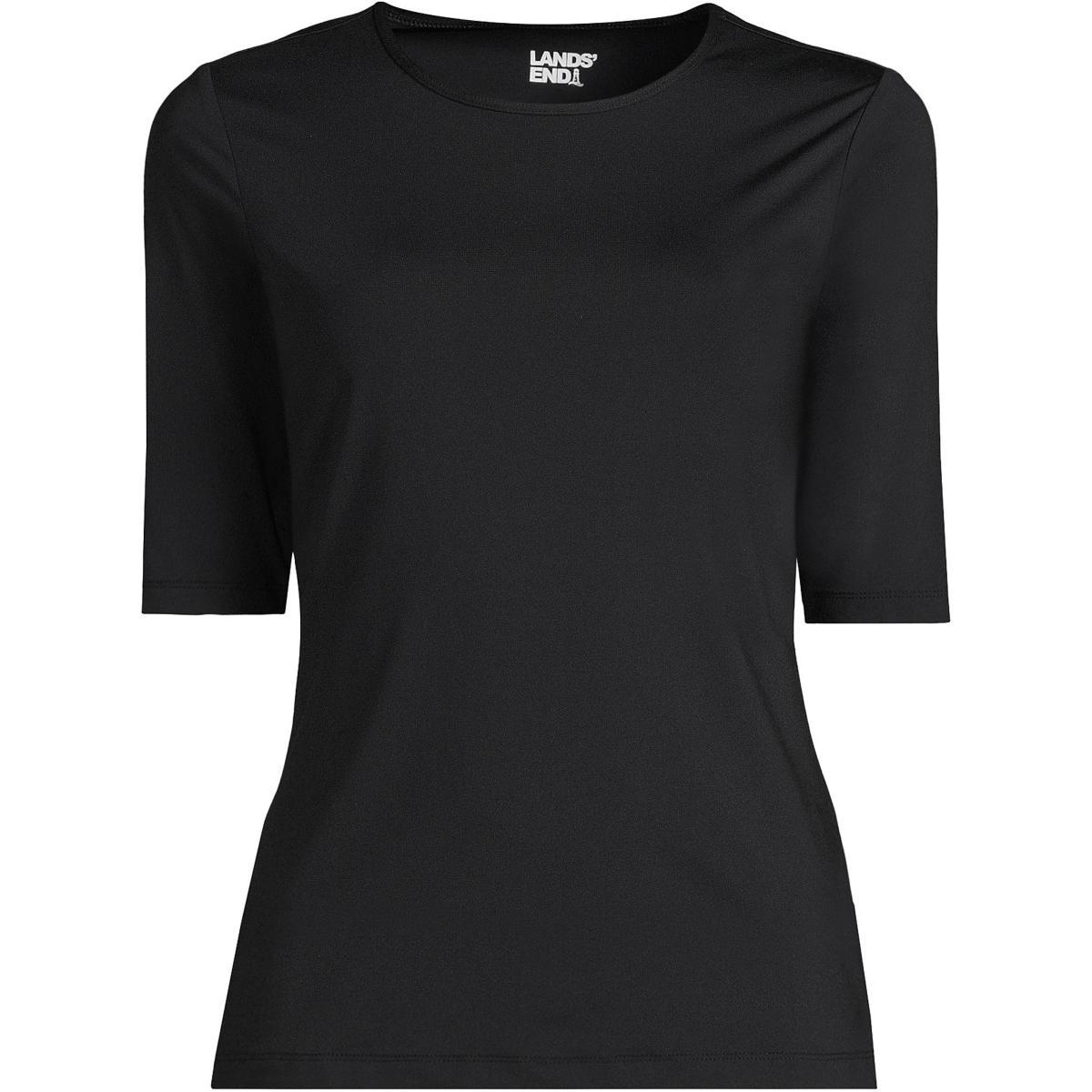 Plus Size Lands' End UPF 50 Elbow-Sleeve Rash Guard Swim Tee, Women's, Size: 1XL, Black Product Image
