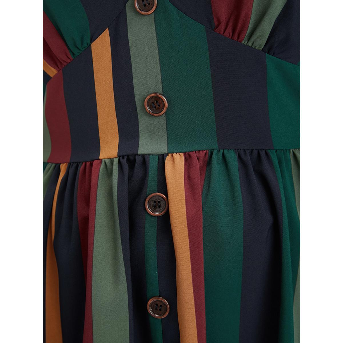 Plus Size Striped Lantern Sleeve Pocket Button Front Midi Dress Multicolor Women Vacation Printed V-neck Long Sleeve Curvy Midi Dress BloomChic 14-16/1X Product Image