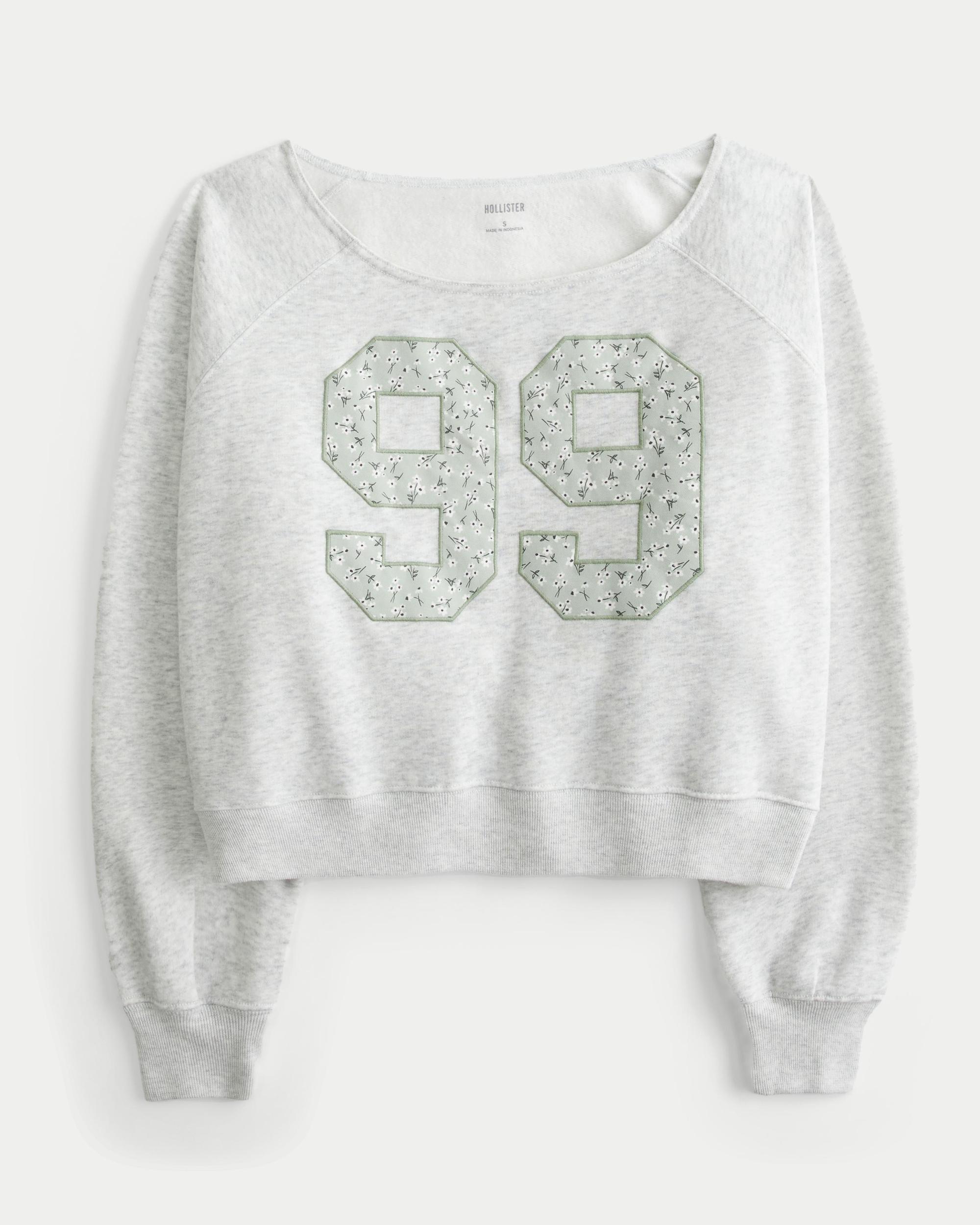 Easy Off-the-Shoulder Number Graphic Crew Sweatshirt Product Image