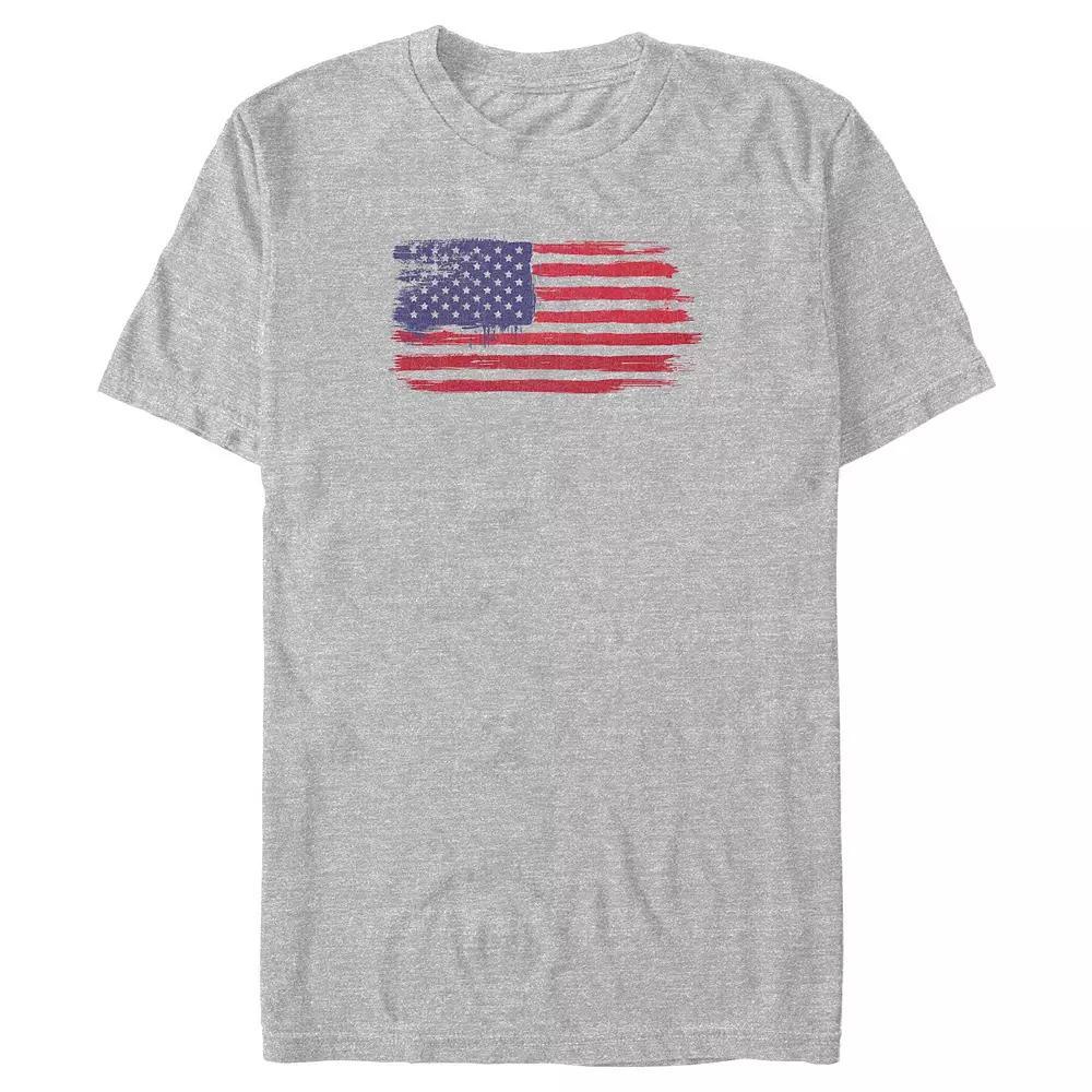 Big & Tall USA Flag Distressed Print Graphic Tee, Men's, Size: 3XL Tall, Athletic Grey Product Image