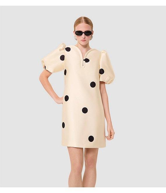 Tara Jarmon Romina Dot Print V-Neck Short Puff Sleeves Dress Product Image