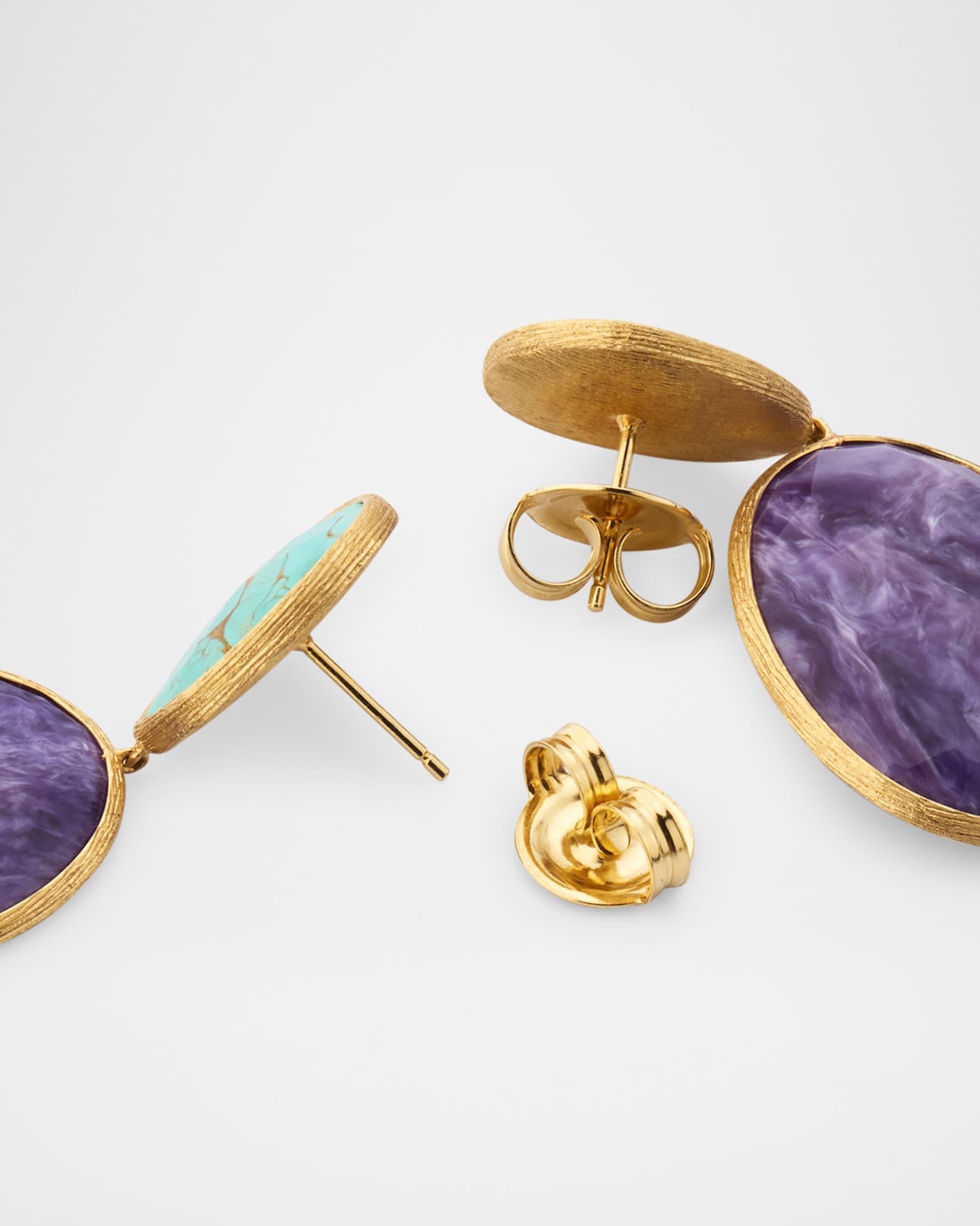 Lunaria 18K Yellow Gold Earrings with Turquoise and Charoite Product Image