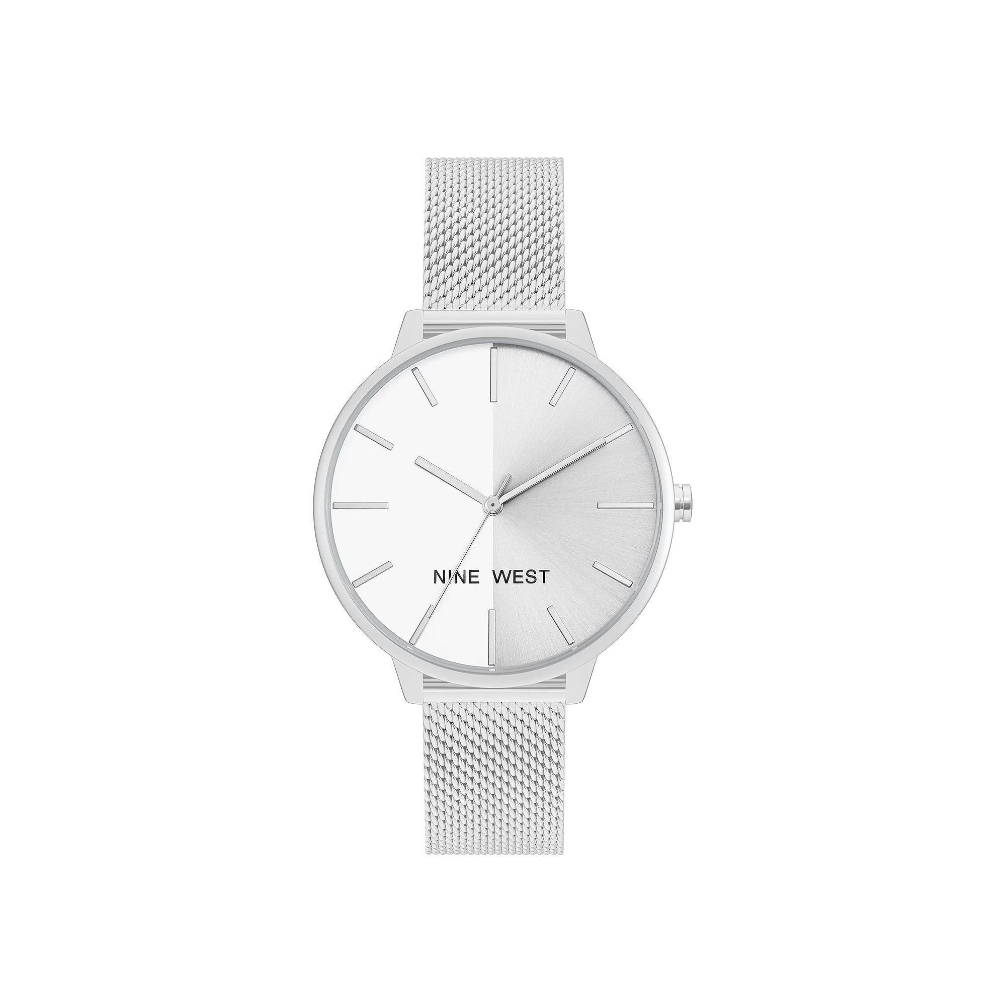 Nine West Women's Two Tone Mesh Watch, Size: Large, Silver Tone Product Image