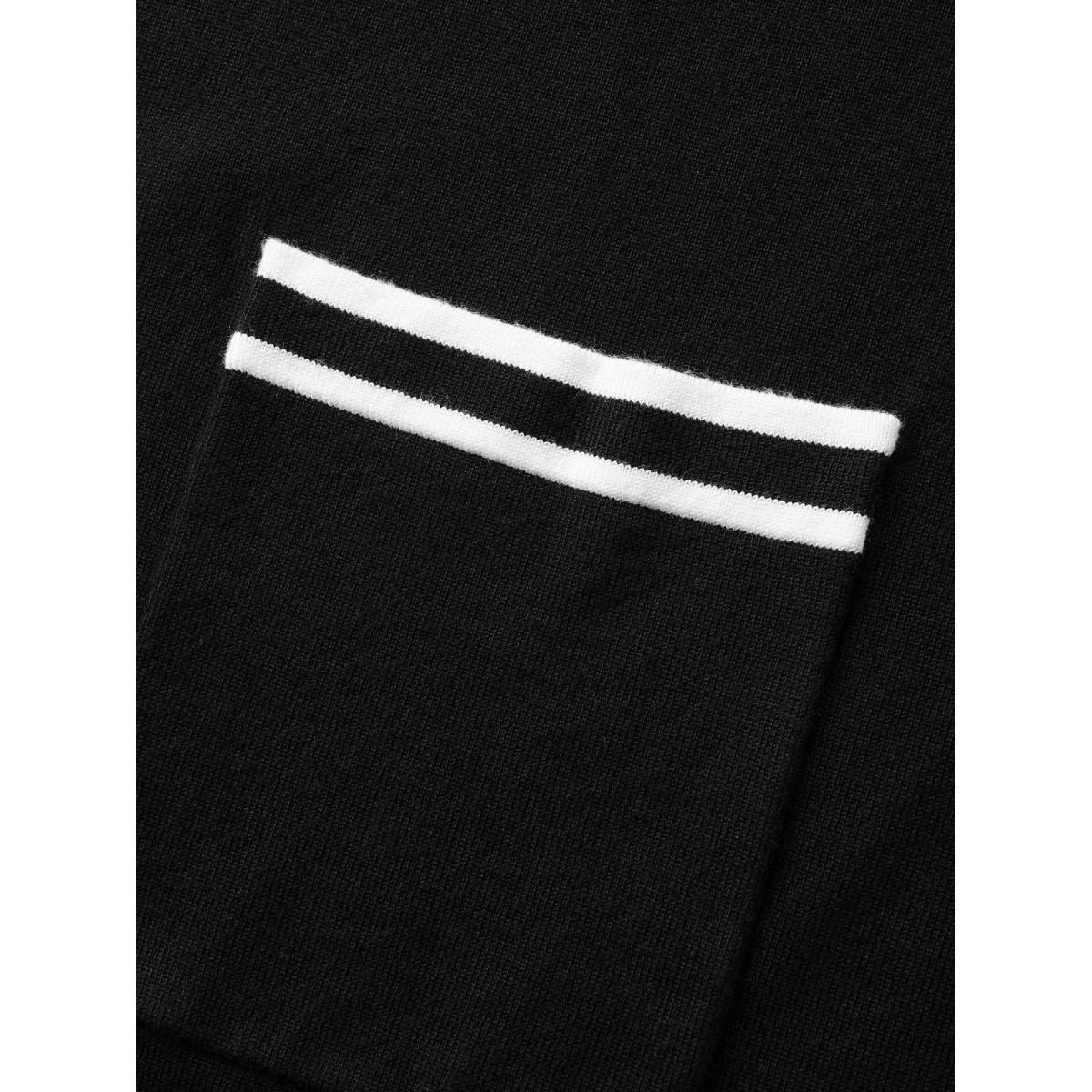 Plus Size Supersoft Essentials Striped Patchwork Pocket Open Front Cardigan Black Women Casual Loose Long Sleeve Everyday Cardigans BloomChic 28/5X Product Image