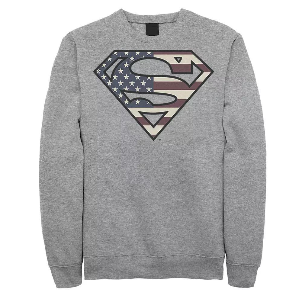Men's DC Comics Superman Vintage American Flag Logo Fill Sweatshirt, Size: Medium, Athletic Grey Product Image
