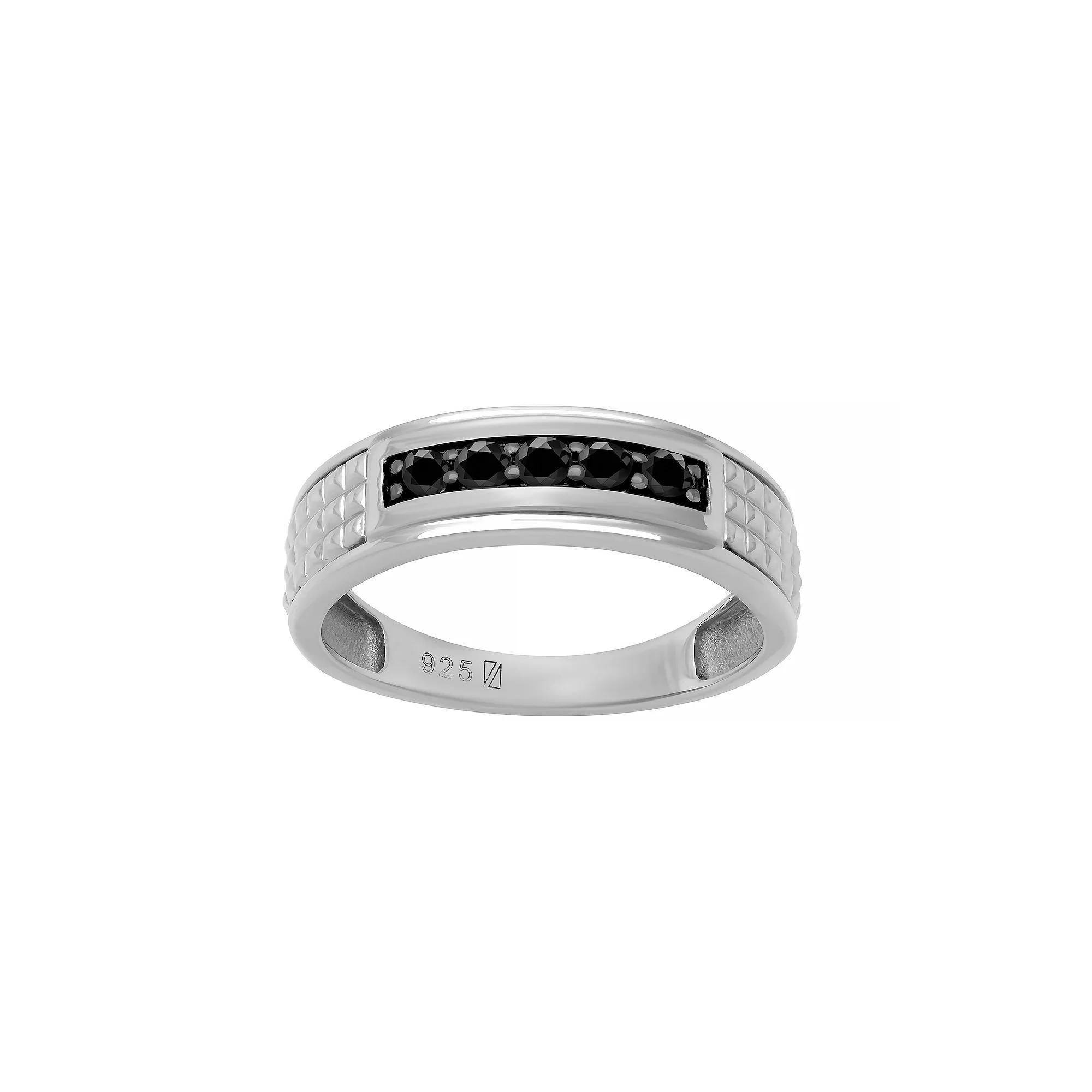 Men's AXL Sterling Silver Black Sapphire Five-Stone Ring, Size: 11 Product Image