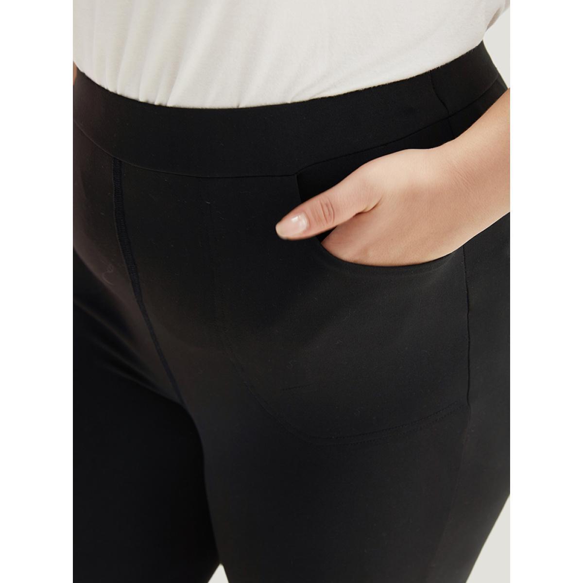 Plus Size Plain Lace Patchwork Cut Out Legging Women Black Casual High stretch Skinny High Rise Dailywear Leggings BloomChic 18-20/2X Product Image