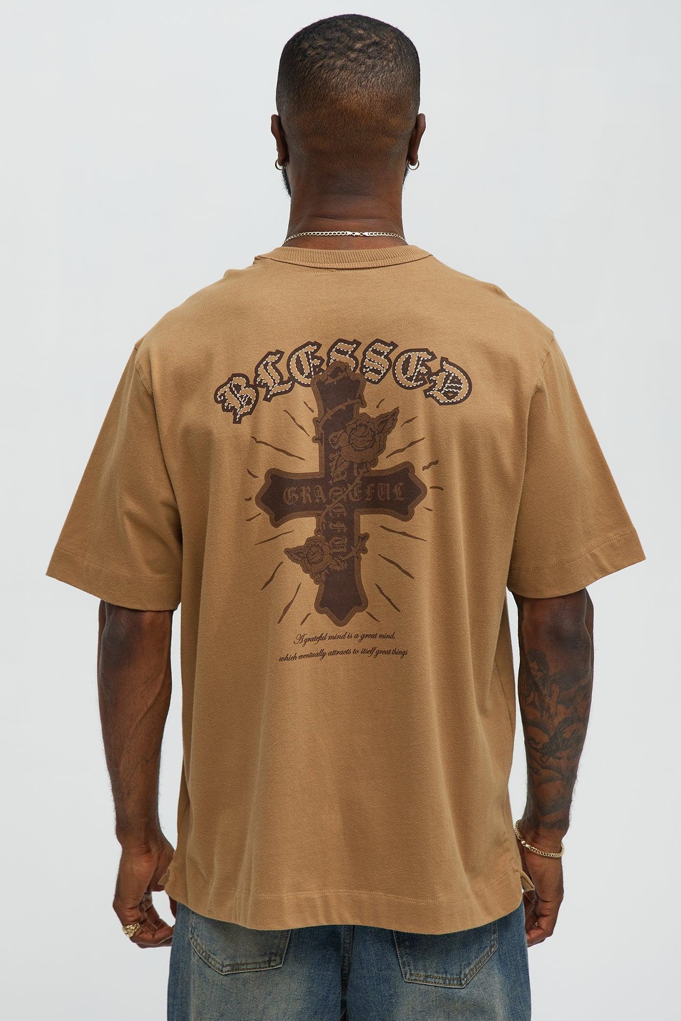 Blessed Cross Oversized Short Sleeve Tee - LightBrown Product Image