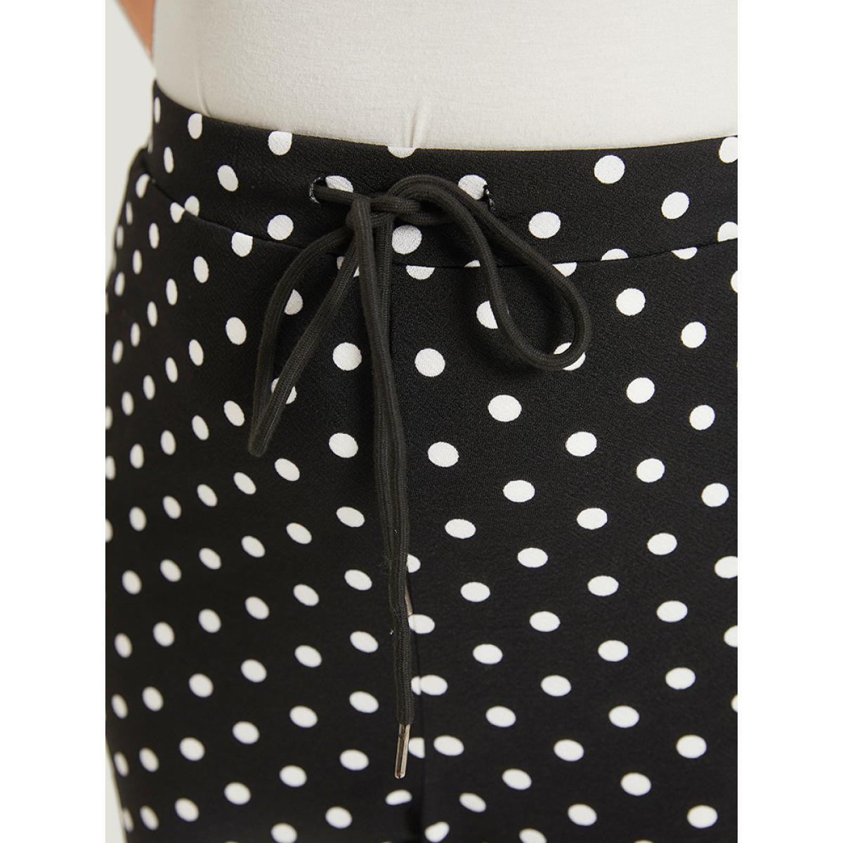 Polka Dot Print Pocket Ties Bootcut Sweatpants Black Plus Size Women Casual Everyday Drawstring 28/5X Bloomchic Product Image