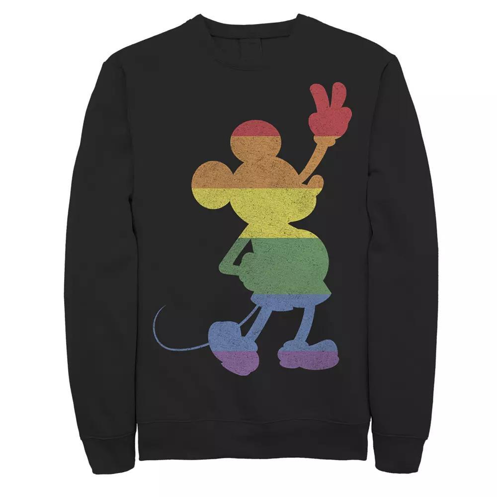 Disney's Mickey Mouse Rainbow Stripe Silhouette Men's Fleece Sweatshirt, Size: XL, Black Product Image