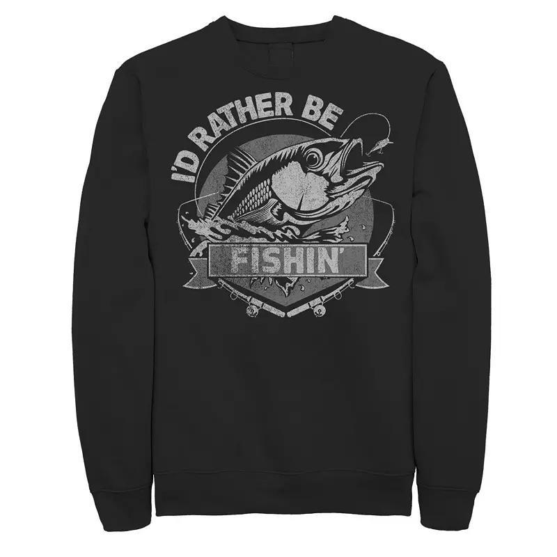 Men's I'd Rather Be Fishing Lime Green Fish About To Get Hooked Graphic Fleece, Size: Large, Black Product Image
