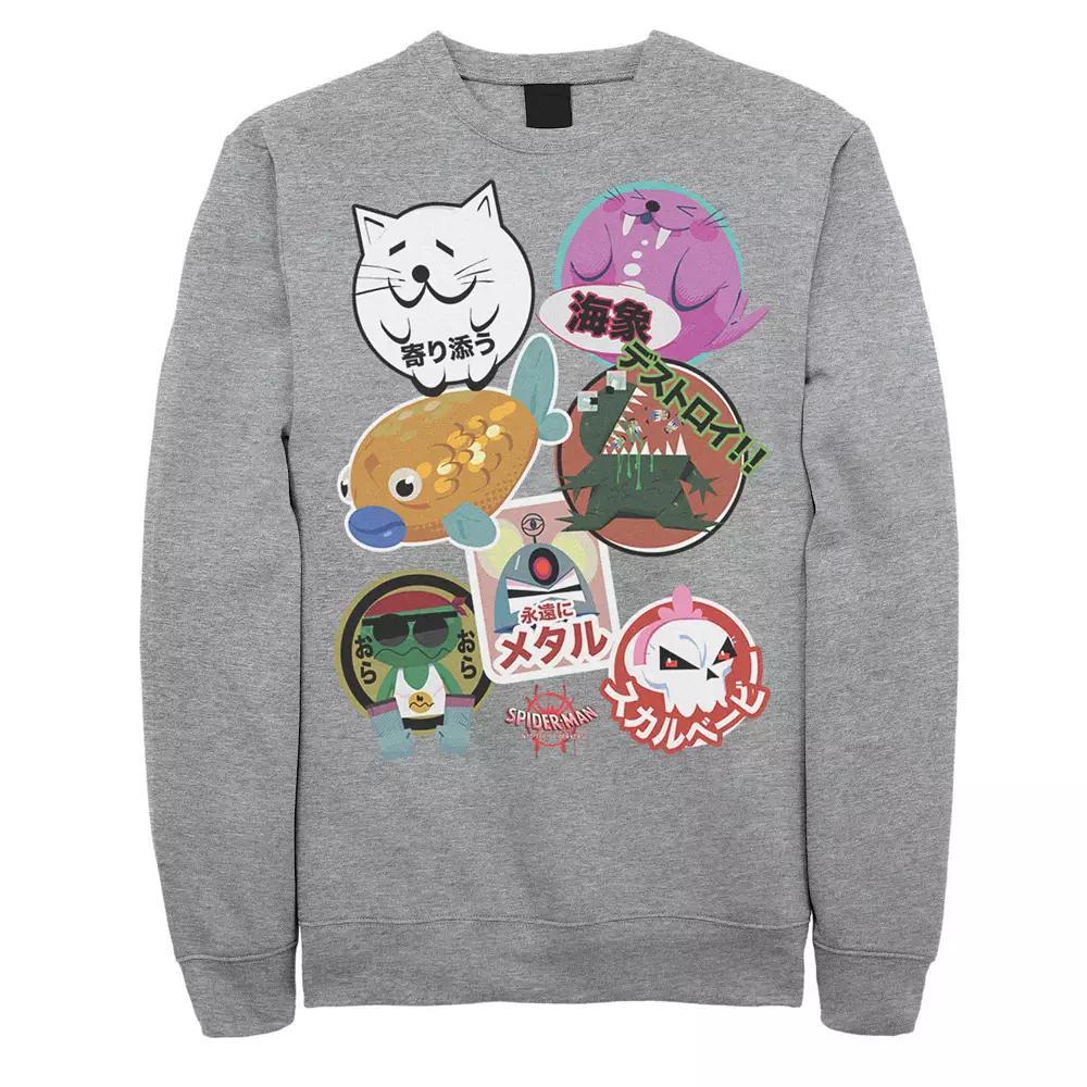 Men's Marvel Spider-Man Spiderverse Peni Stickers Graphic Fleece Pullover, Size: Medium, Athletic Grey Product Image