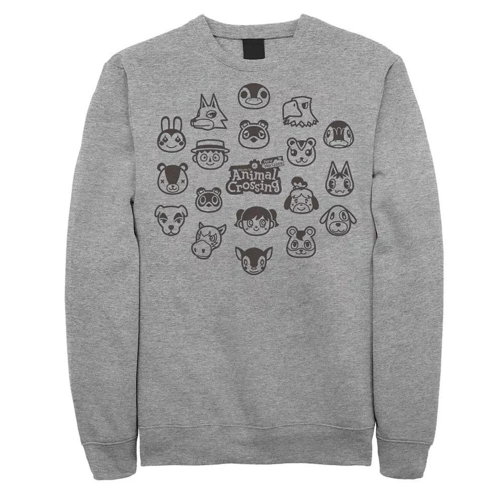 Big & Tall Animal Crossing Characters Heads Group Fleece Sweatshirt, Men's, Size: 4XL, Athletic Grey Product Image