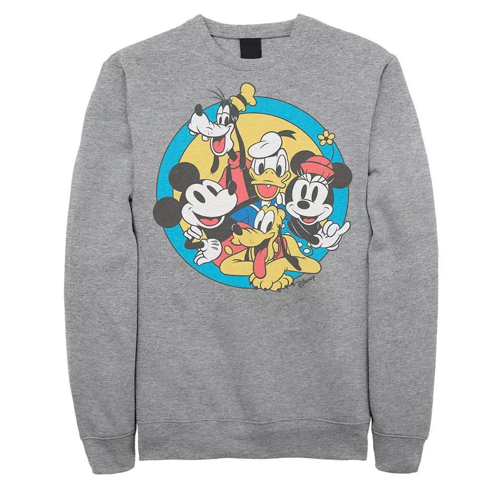 Men's Disney's Mickey And Friends Retro Group Shot Sweatshirt, Size: XXL, Athletic Grey Product Image