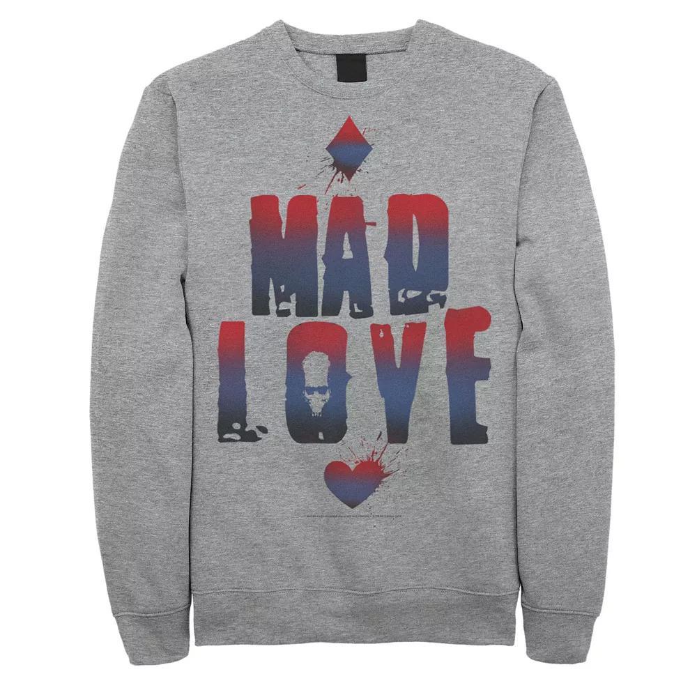 Mens DC Comics Batman Harley Quinn And Joker Mad Love Text Sweatshirt, Men's, Size: XL, Athletic Grey Product Image