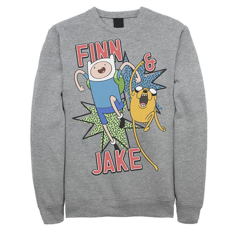 Men's Cartoon Network Adventure Time Finn & Jake Kapows Fleece, Size: XL, Athletic Grey Product Image