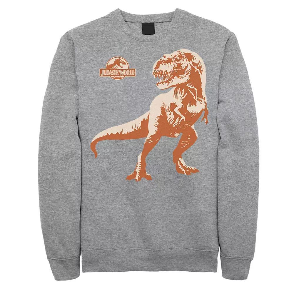 Men's Jurassic Park Orange Hue T-Rex Portrait Logo Graphic Fleece Pullover, Size: Small, Athletic Grey Product Image