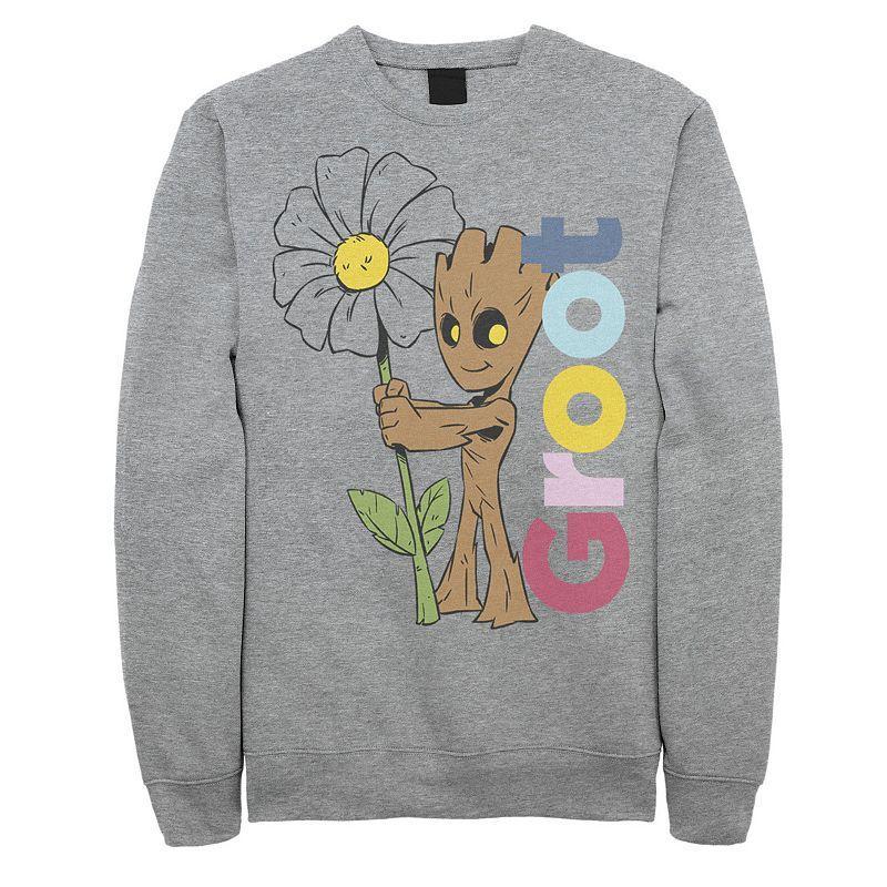 Men's Marvel Guardians Of The Galaxy Groot Flower Portrait Sweatshirt, Size: Small, Athletic Grey Product Image
