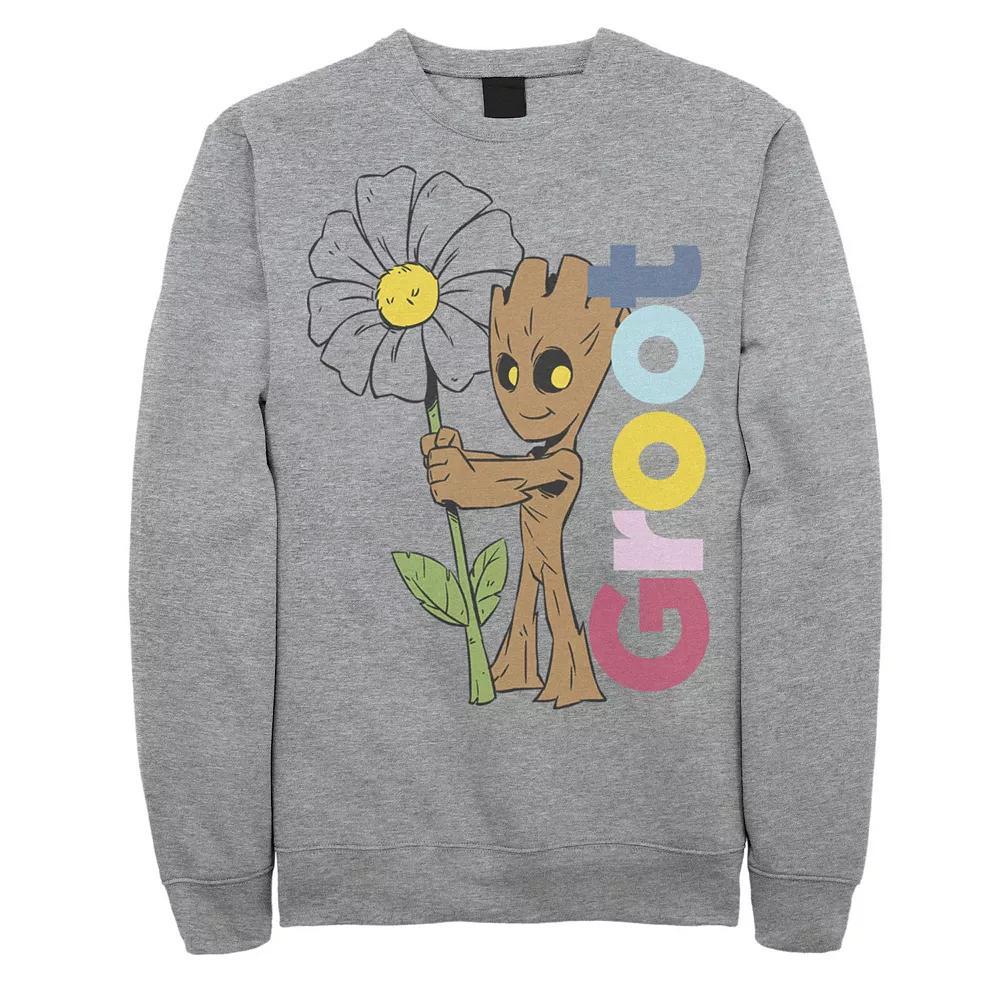 Men's Marvel Guardians Of The Galaxy Groot Flower Portrait Sweatshirt, Size: Small, Athletic Grey Product Image