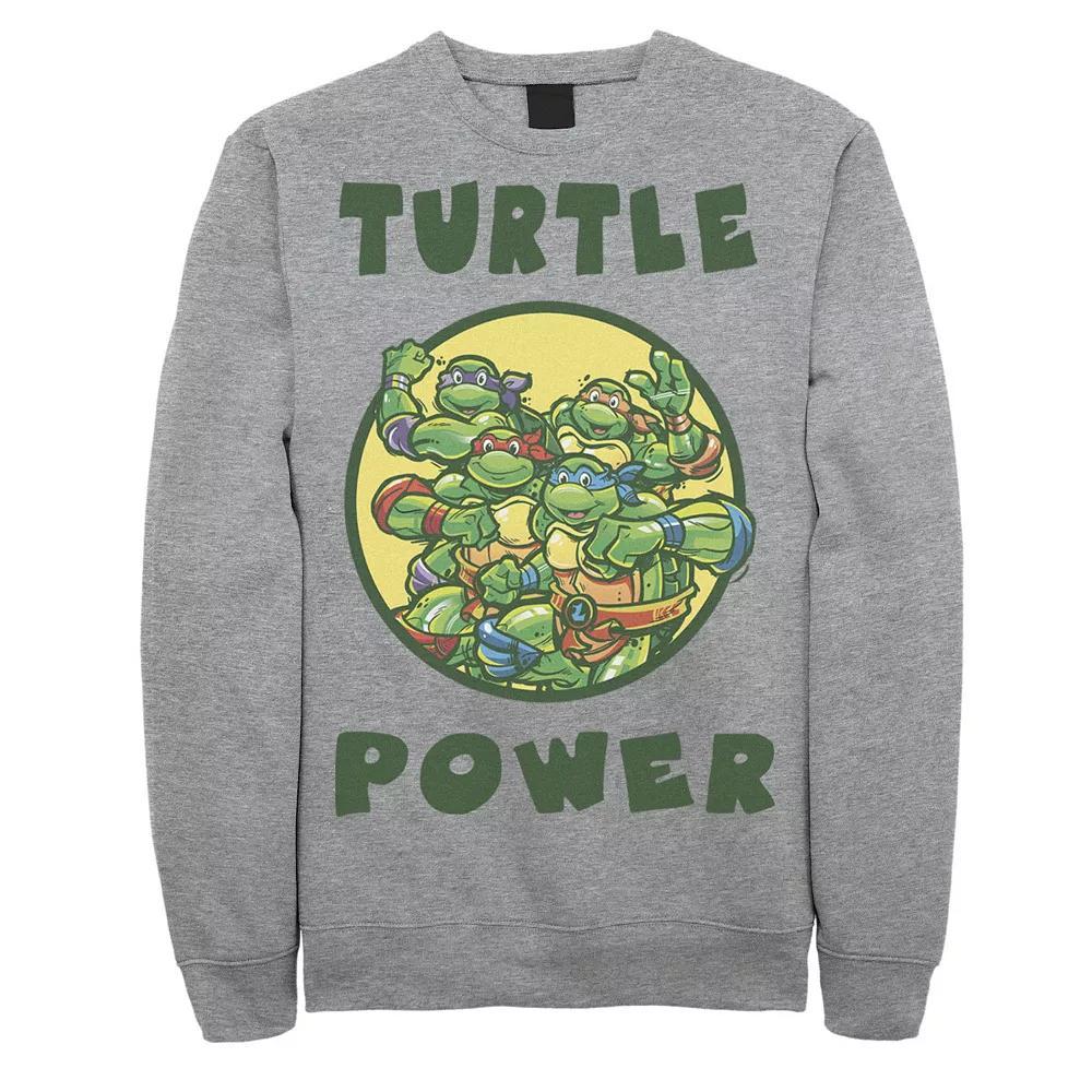 Men's Teenage Mutant Ninja Turtles Group Shot Turtle Power Text Sweatshirt, Size: Large, Athletic Grey Product Image