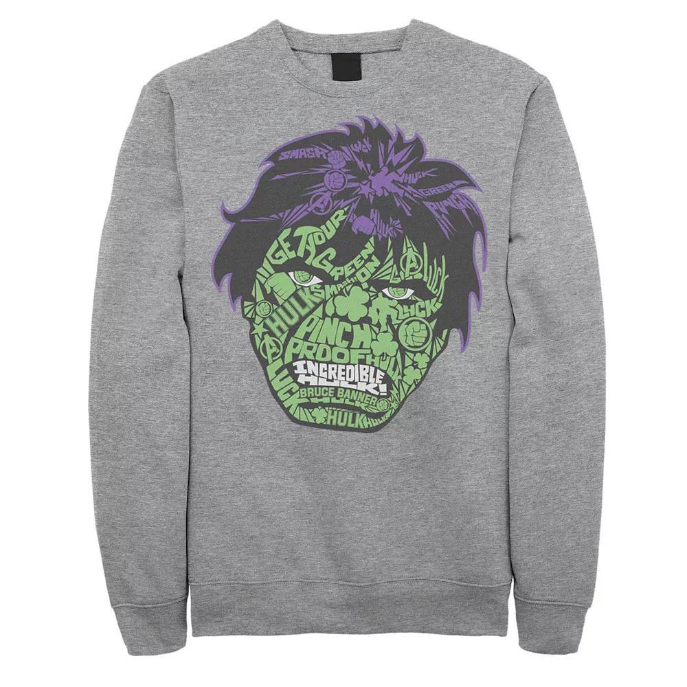 Men's Marvel Hulk St. Patty's Head Build Up Fill Sweatshirt, Size: Large, Athletic Grey Product Image