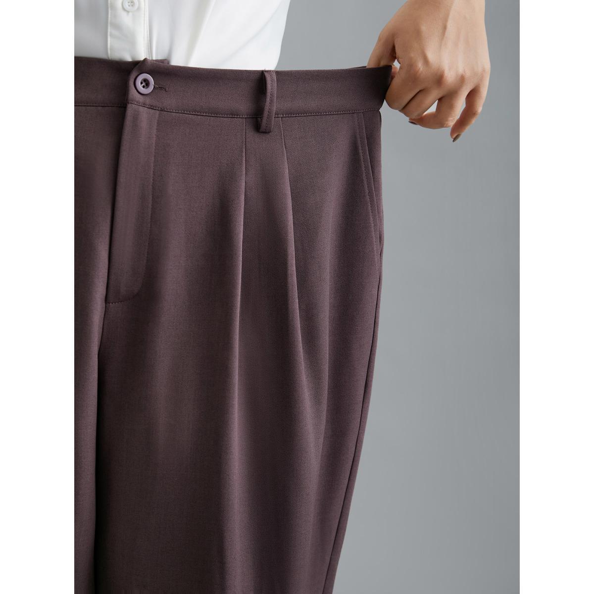 Plus Size Cuffed Hem Pleated Straight Leg Pants Women Mauve At the Office Straight Leg Mid Rise Work Pants BloomChic 14-16/1X Product Image