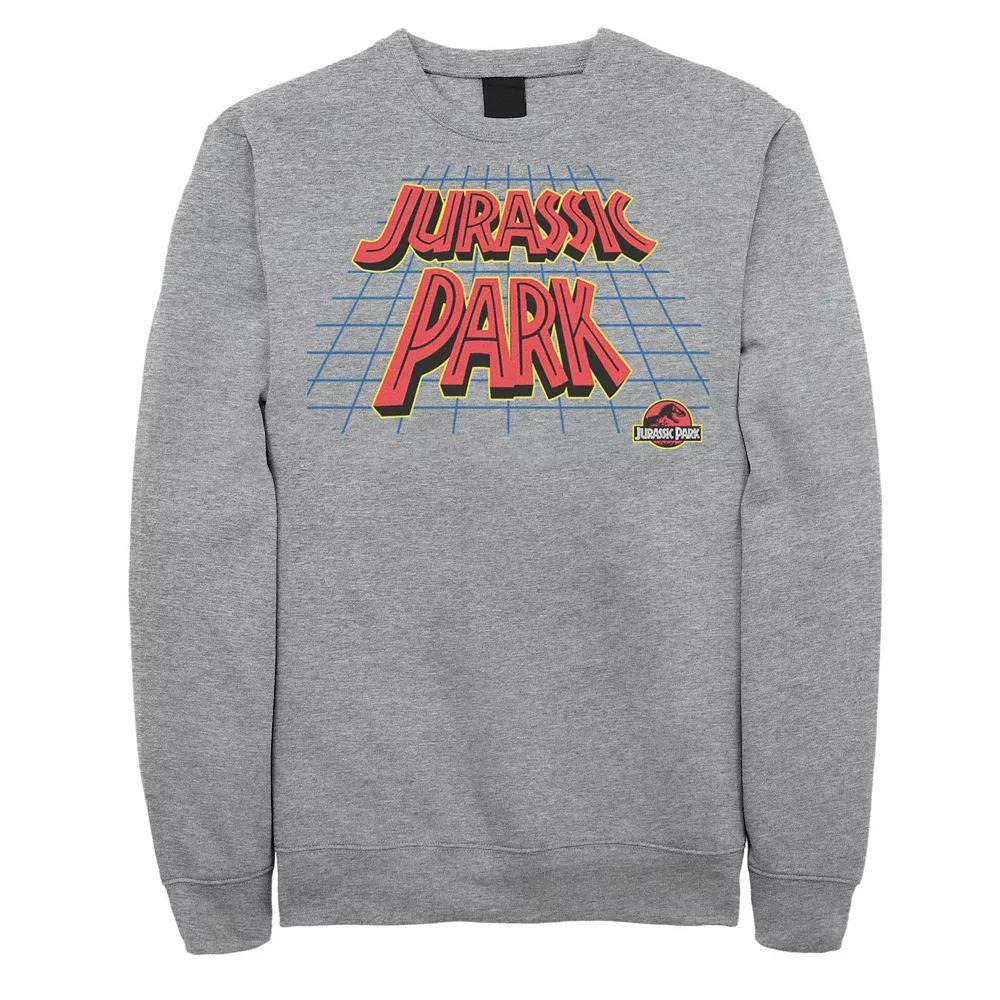 Men's Jurassic Park Tilted Retro Grid Logo Sweatshirt, Size: Large, Athletic Grey Product Image