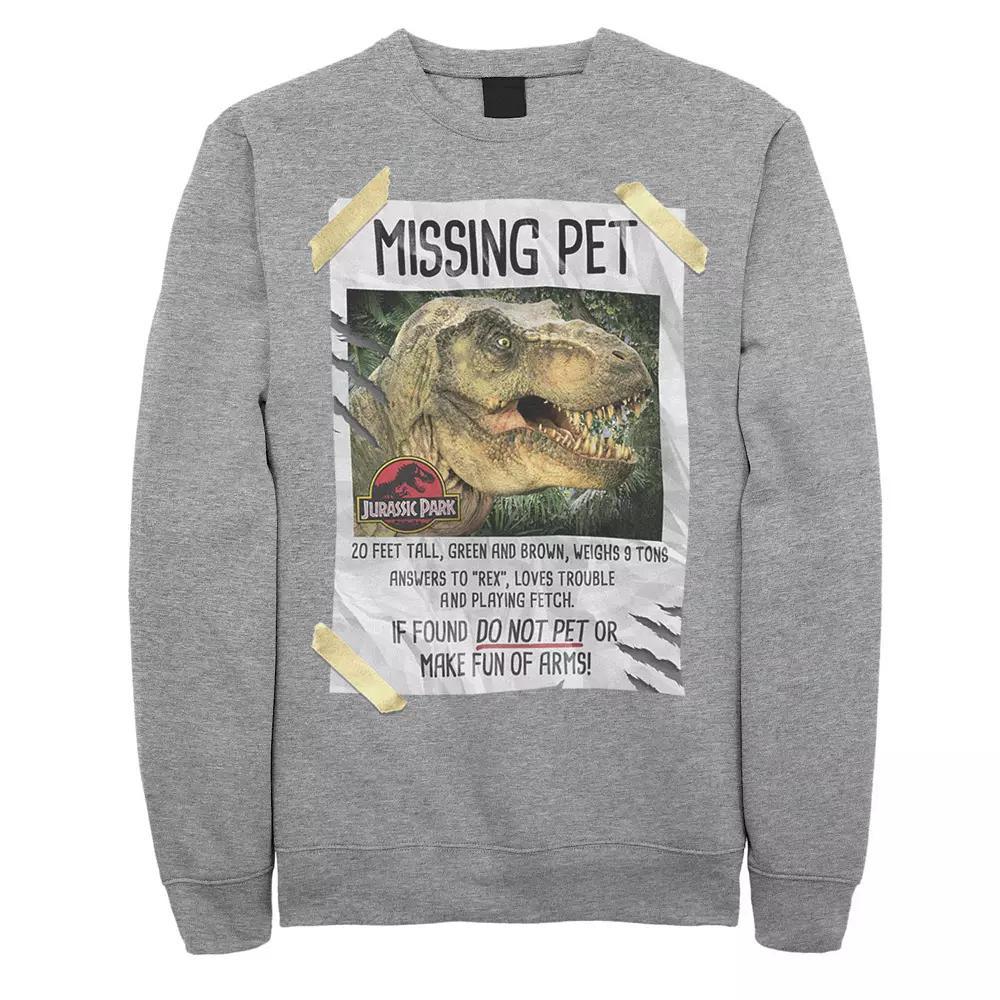 Men's Jurassic Park Missing Pet T-Rex Poster Taped Sweashirt, Size: Small, Athletic Grey Product Image