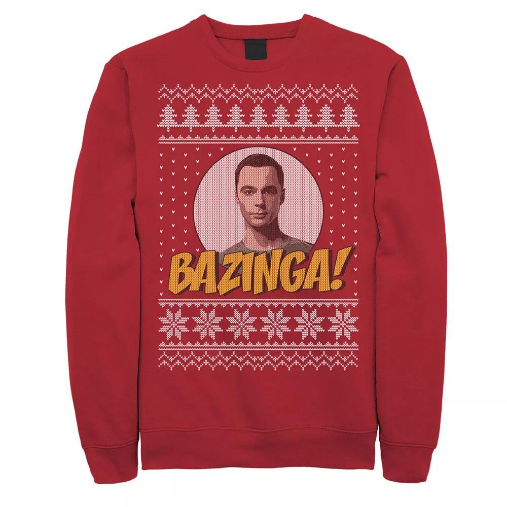 Men's The Big Bang Theory Bazinga Holiday Pattern Sweatshirt, Size: Large, Red Product Image