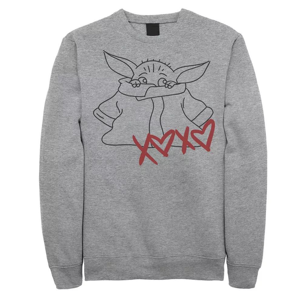 Men's Star Wars The Mandalorian The Child Valentine's Day Outline Sweatshirt, Size: Small, Athletic Grey Product Image
