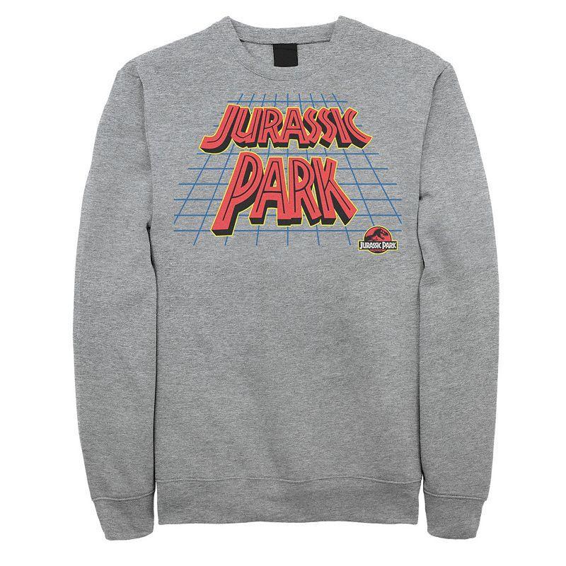 Men's Jurassic Park Tilted Retro Grid Logo Sweatshirt, Size: Large, Athletic Grey Product Image