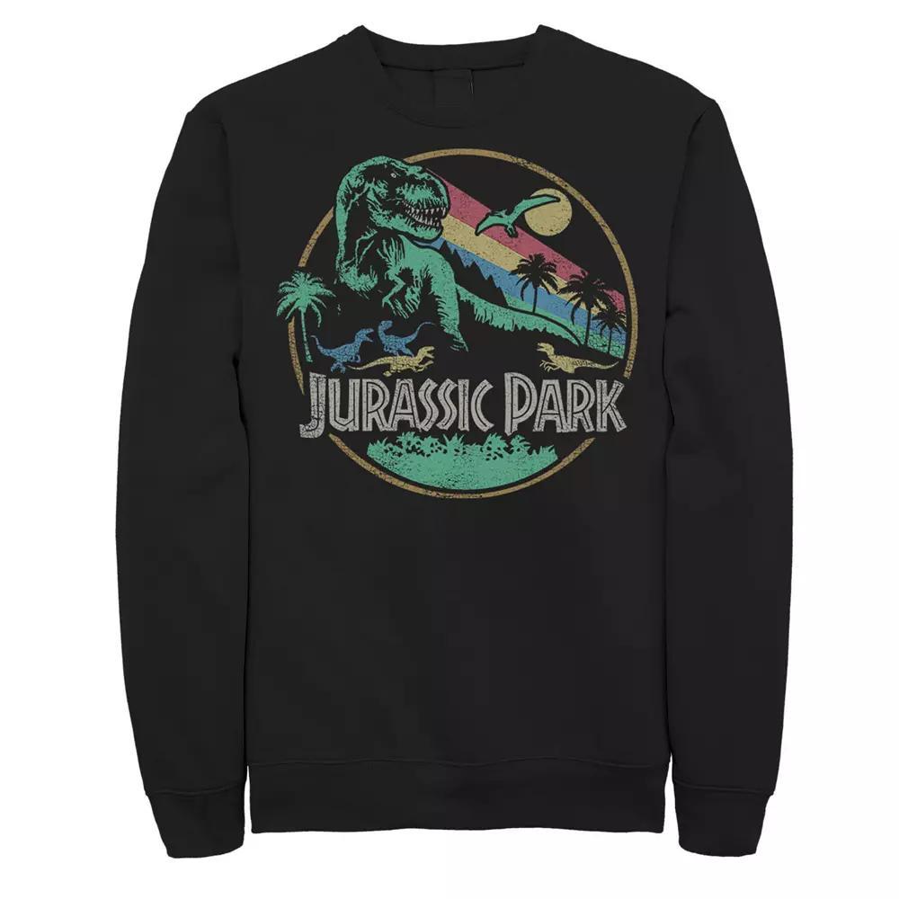 Mens Jurassic Park Retro Circle Color Stripes Graphic Hoodie Product Image