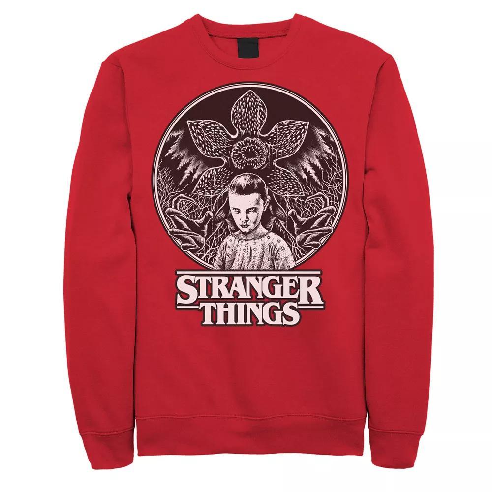 Men's Netflix Stranger Things Eleven And Demogorgon Circle Sweatshirt, Size: Medium, Red Product Image