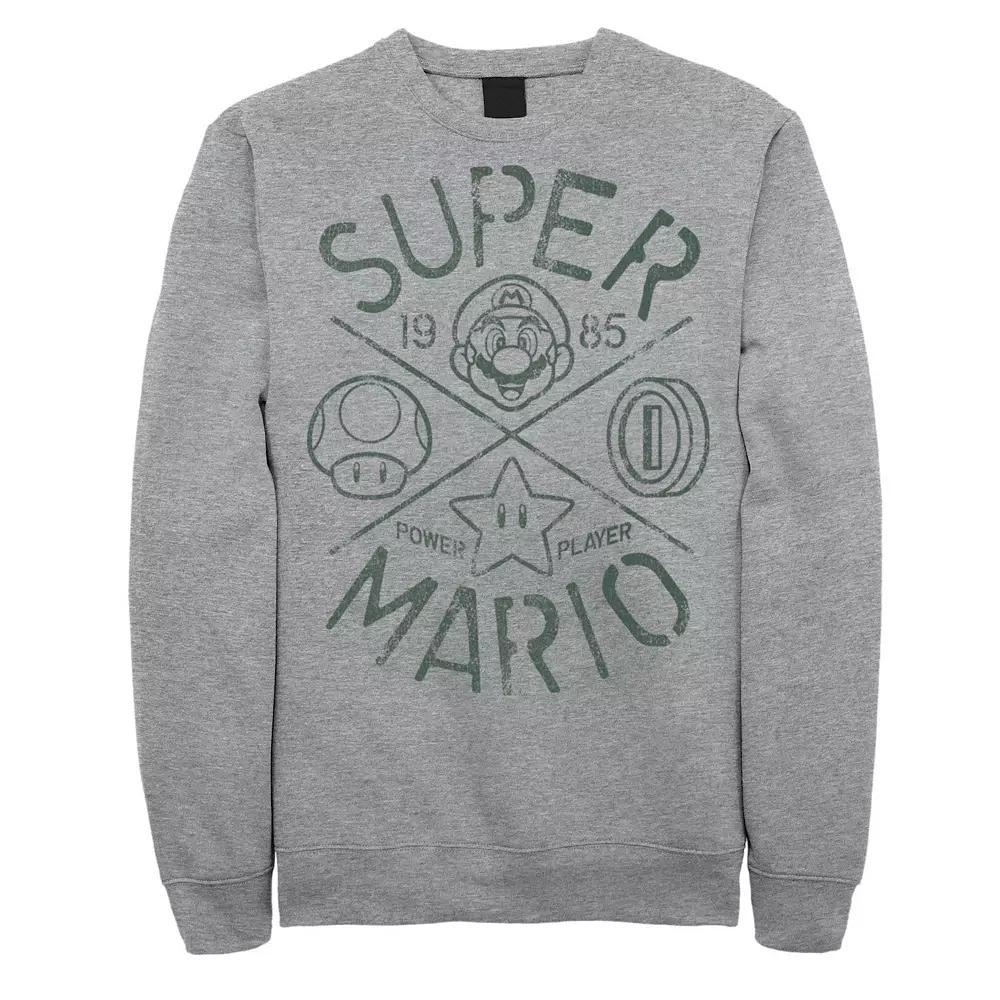 Big & Tall Super Mario 1985 Power Player Graphic Fleece Pullover, Men's, Size: 5XL, Athletic Grey Product Image