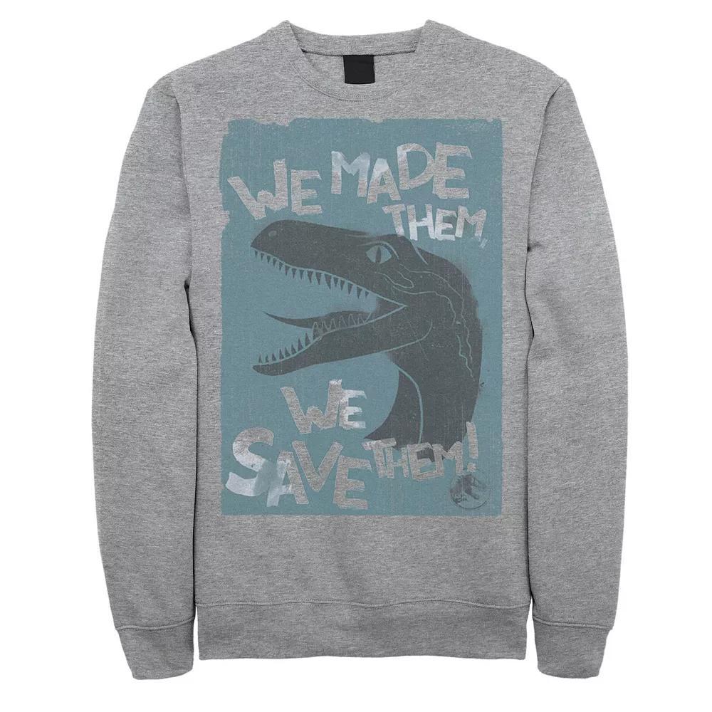 Men's Jurassic World 2 "We Made Them, We Save Them!" Sweatshirt, Size: Medium, Athletic Grey Product Image