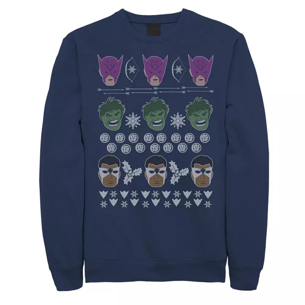Men's Marvel Hawkeye Hulk Falcon Ugly Christmas Sweater Fleece, Size: Medium, Blue Product Image