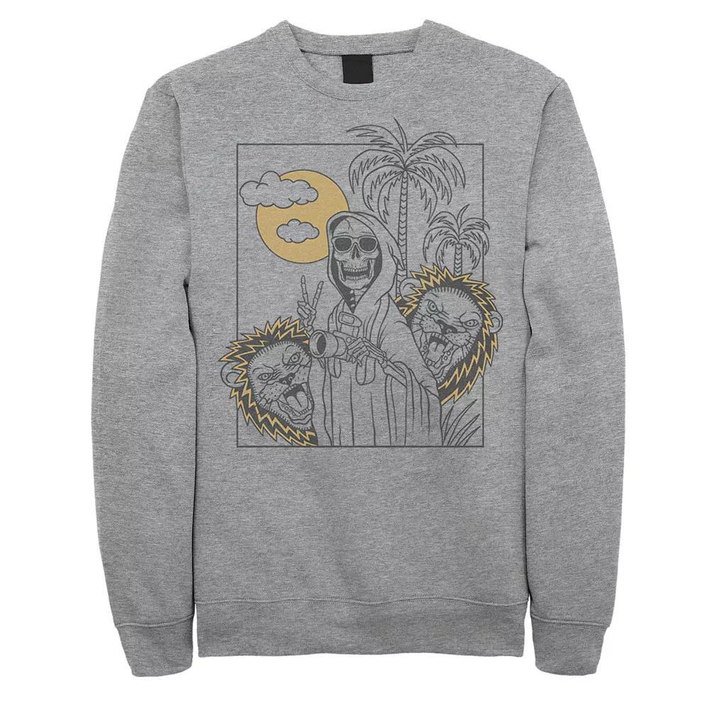 Men's Grim Reaper Safari Line Art Portrait Fleece, Size: Small, Athletic Grey Product Image
