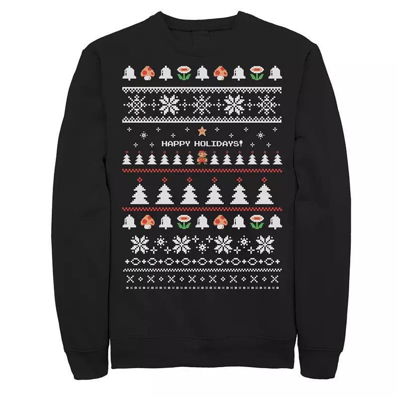 Mens Nintendo Super Mario Happy Holidays Pixels Sweatshirt Product Image
