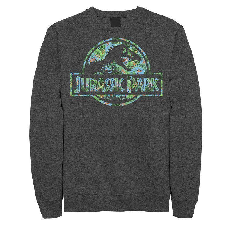 Men's Jurassic Park Tropical Tree Fill Fossil Logo Fleece, Size: Small, Grey Heather Product Image