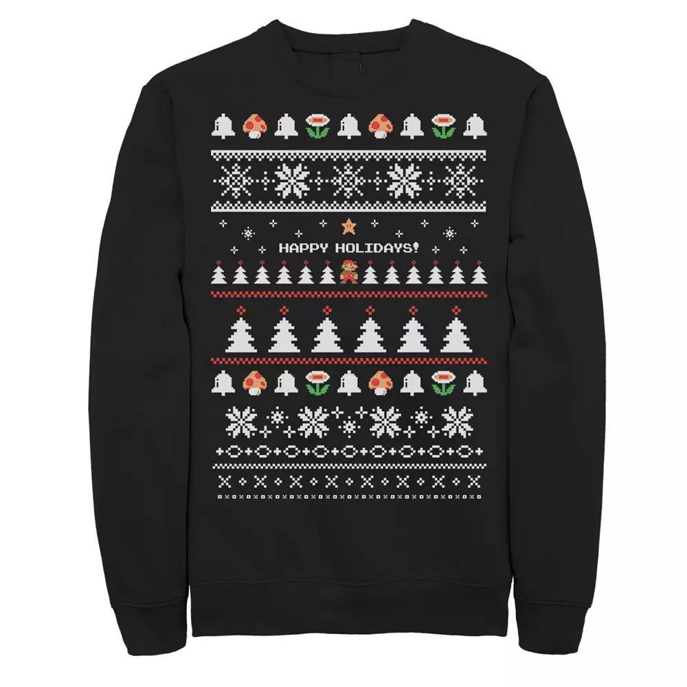 Mens Nintendo Super Mario Happy Holidays Pixels Sweatshirt Product Image
