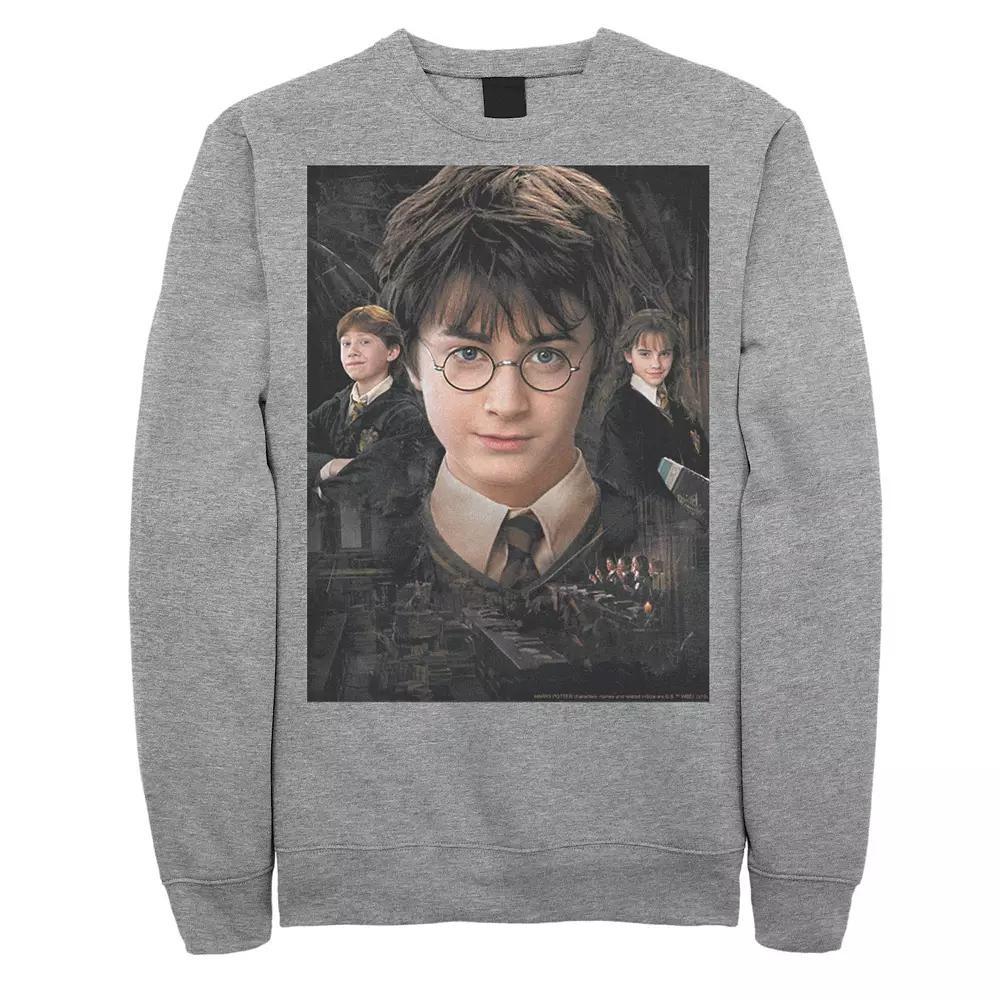 Men's Harry Potter Chamber Of Secrets Harry Ron Hermione Poster Fleece Graphic Pullover, Size: XL, Athletic Grey Product Image