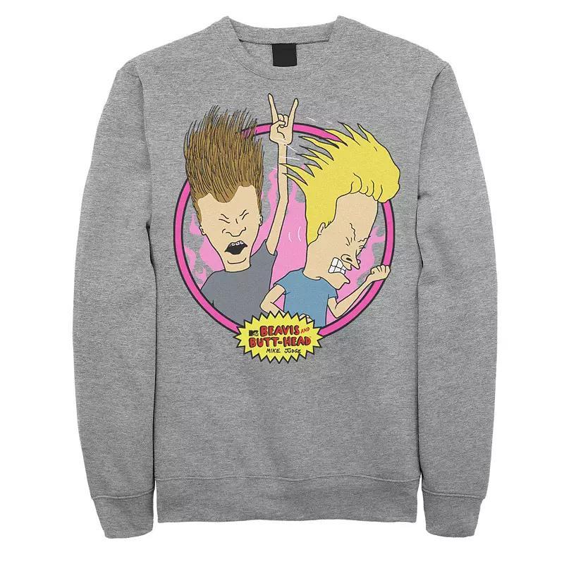 Men's Beavis & Butthead Rock N Roll Circle Portrait Sweatshirt, Size: Medium, White Product Image