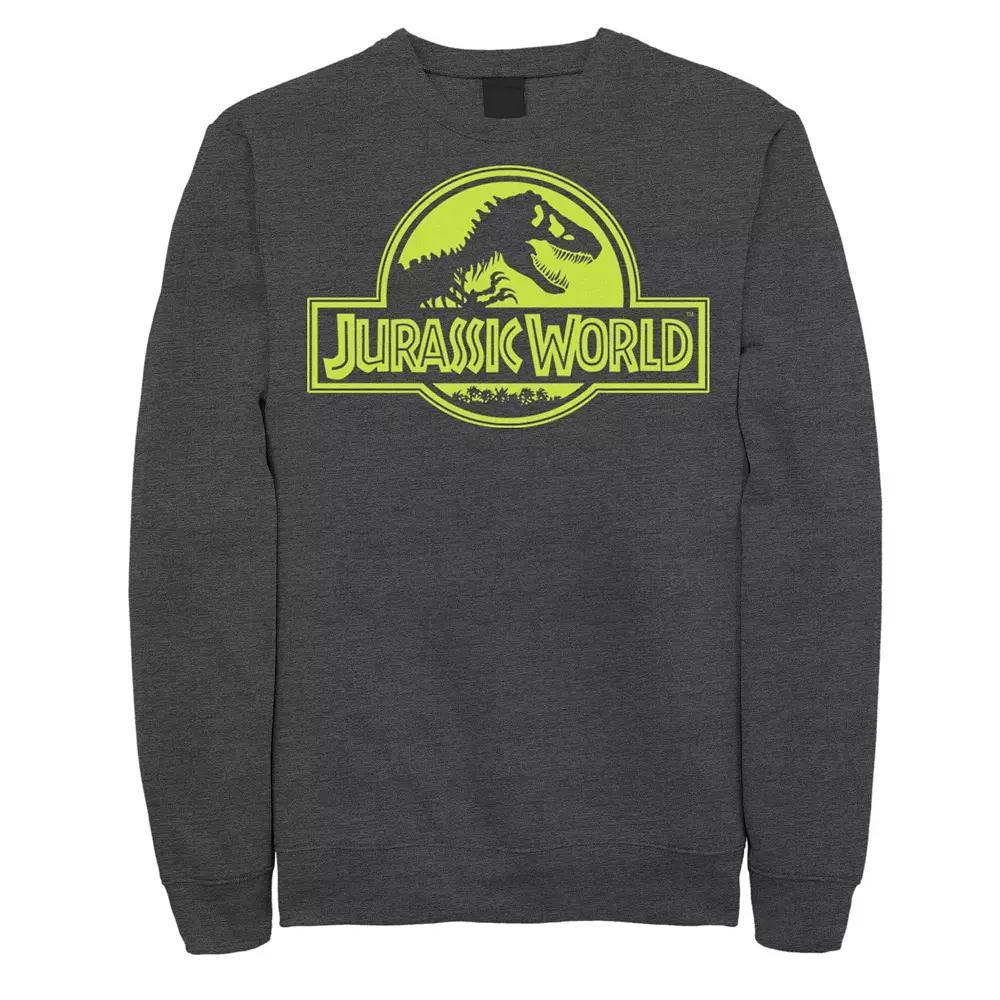Men's Jurassic World Neon Green Classic Logo Fleece Graphic Pullover, Size: Large, Grey Heather Product Image